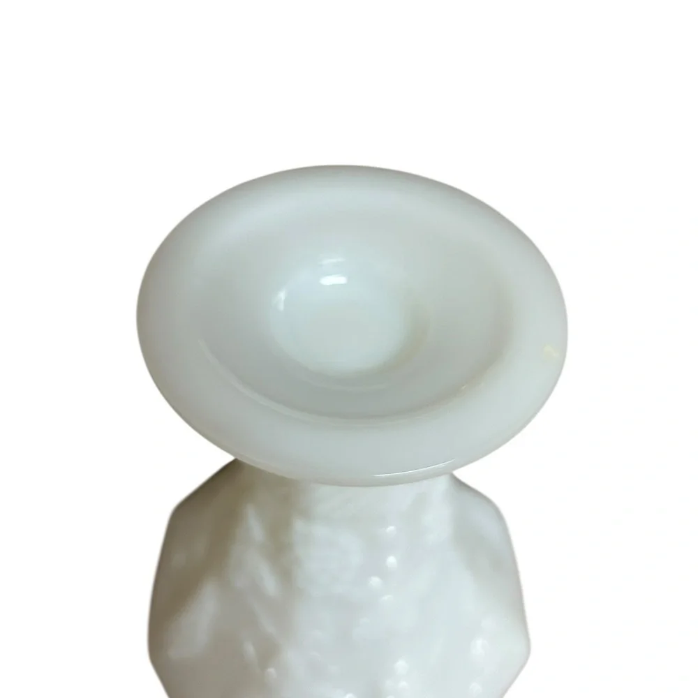 Vintage Milk Glass vase Grape Vine Scalloped Edge Fluted Pedestal